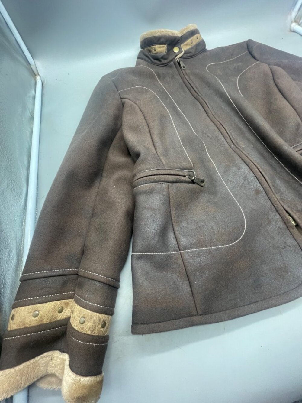 kristen blake women's jacket brown collar zip embellished polyester medium READ - Picture 4 of 11